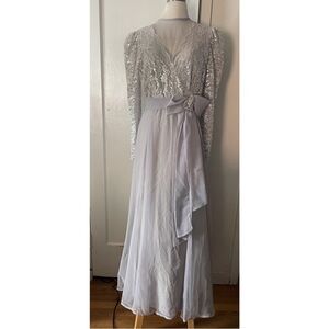 Emma Domb Vintage 70's gray floor length gown with lace detail